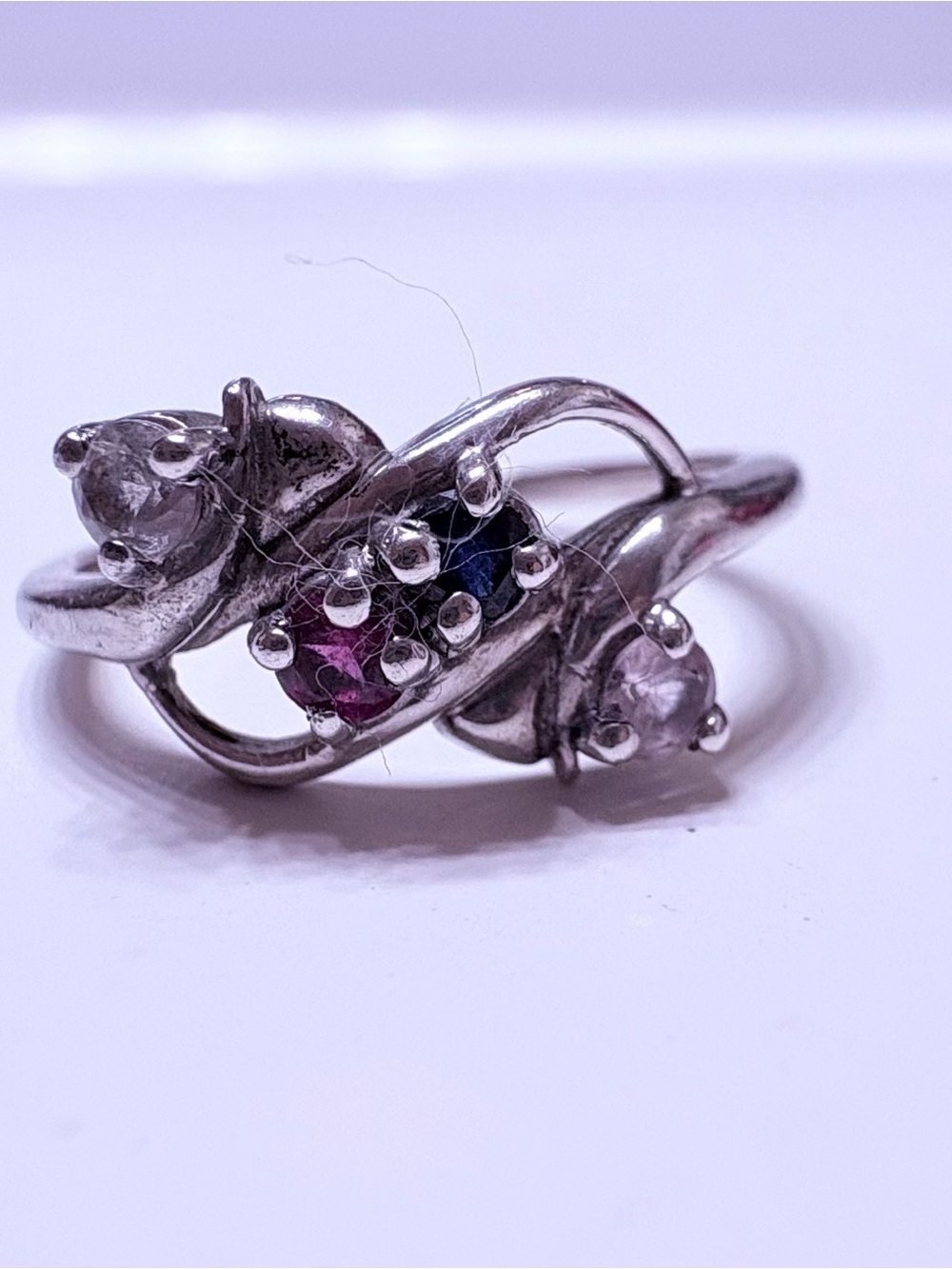 Sterling Silver Multi-Stone Women's Ring with Pink, Blue & Clear Stones size 7